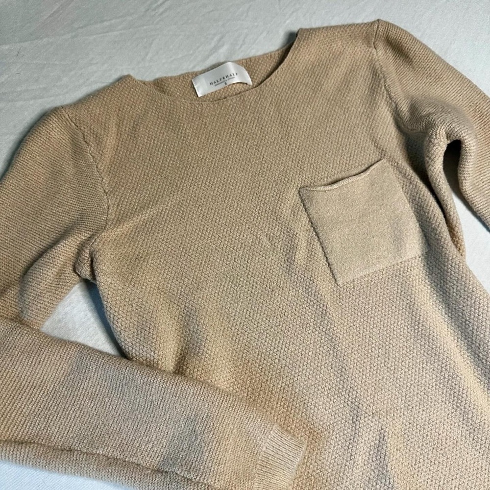 Half & Half Brand tan sweater with pocket & back detail size S